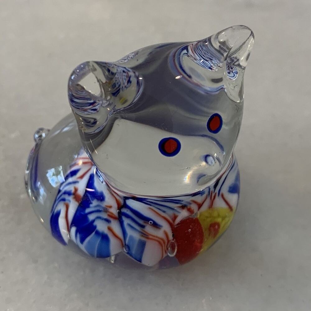 Vintage Adorable Blown Glass Millefiori Cat Figurine or Paperweight Colorful 2”